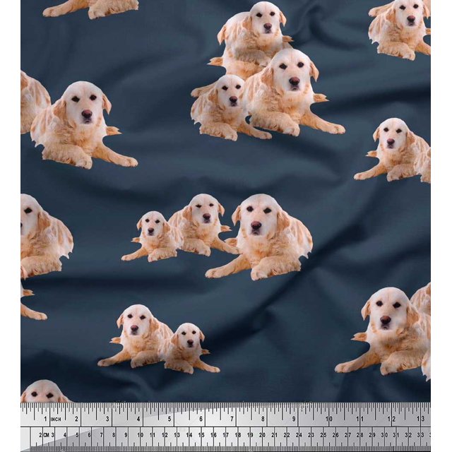 Soimoi Modal Satin Fabric Golden Retriever Dog Print Sewing Fabric Yard 42 Inch Wide