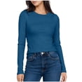 thumbnail image 2 of Yuyuzo Long Sleeve Shirts Womens Crew Neck Slim Fitted Bade Layer Tee Shirts Solid Color Comfy Fall Basic Clothes, 2 of 6