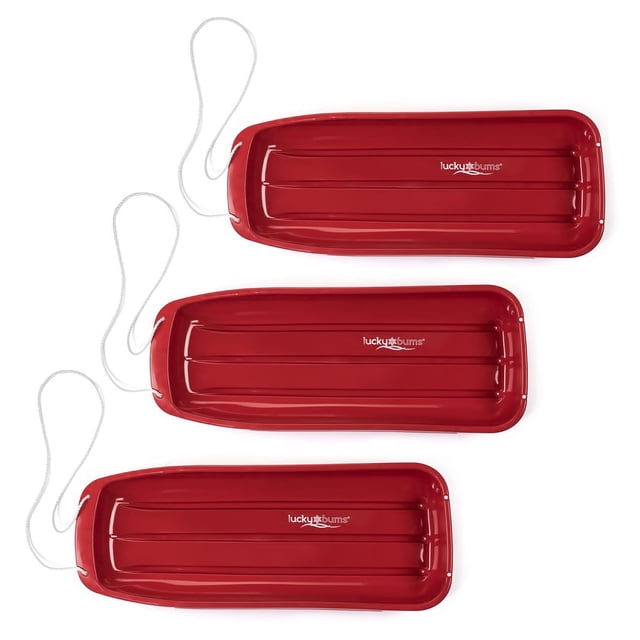 Lucky Bums Kids 48 Inch Plastic Toboggan Sled with Pull Rope, Red (3 Pack)