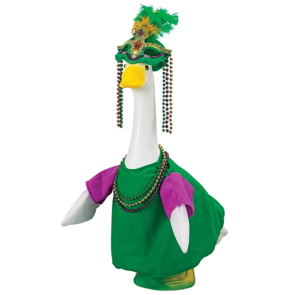 Fox Valley Traders Tenue d'Oie Mardi Gras, Convient à une Grande Statue de 23 Pouces H, Fabriquée en Tricot Brossé 100 %, Décor Extérieur, par GagglevilleTM