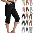 thumbnail image 1 of QATAINLAV Pantalon Capri pour Femme Pantalon de Randonnée Été Extérieur Athlétique Jogger Cargo Pantalon de Survêtement Uni Décontracté Athlétique Pantalon Court avec Poches Liquidation Vert Armée TG, 1 of 8