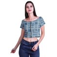 thumbnail image 2 of Moomaya Printed Viscose Crop Top Short Sleeve Zipper Tunic Womens Summer Tops, 2 of 4