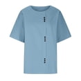 thumbnail image 4 of Mode Femme Été Col Rond Loisirs Manches Courtes Uni Boutons Hauts, 4 of 6
