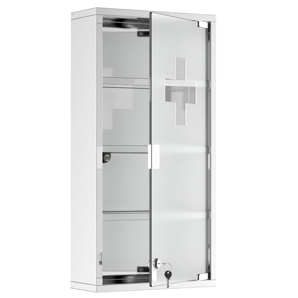 HOMCOM 4 Tier Medicine Cabinet w/ Keys Stainless Steel Wall Mount Bathroom