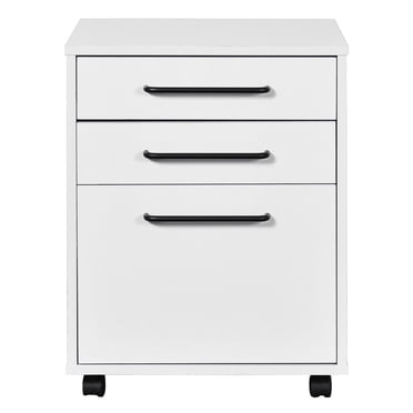 3 Drawer Wood Mobile File Cabinet, 23" Deep Home Office Vertical Filing Cabinet Under Desk Cabinet with Hanging File Holder and 4 Wheels (2 Lockable)