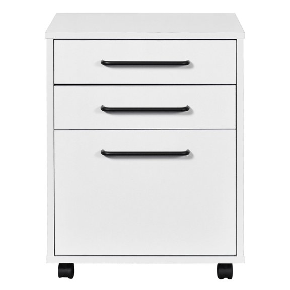 Classeur Mobile en Bois à 3 Tiroirs, Armoire de Classement Verticale de 23 Pouces de Profondeur pour Bureau à Domicile, Armoire sous le Bureau avec Porte-Dossiers Suspendus et 4 Roulettes (2 Verrouillables)