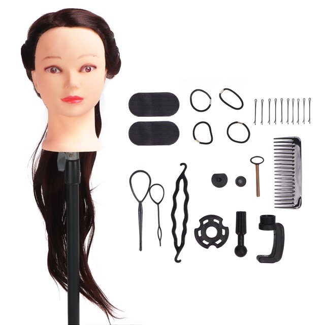Hair Mannequin Head Hairdressing Styling Training Braiding Practice Doll Head with Clamp Stand Tools