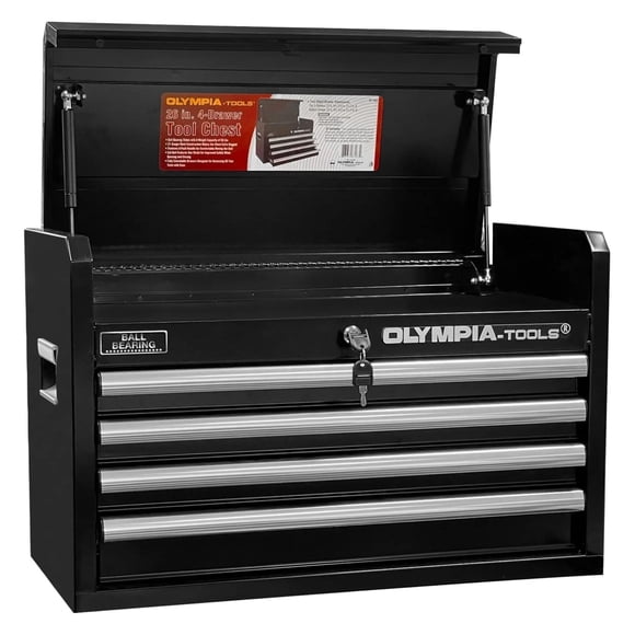 Olympia Tools 26" 4-Drawer Portable Tool Chest, Metal Toolbox Organizer for Garage, Black