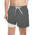 thumbnail image 1 of Boys Fashion Swim Trunks With Compression Liner Stretch Swim Shorts Grey 7T/7 Y—, 1 of 3