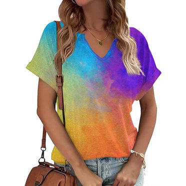 Liquidation d'Économies! BEFOKA T-Shirt Grande Taille pour Femmes, Blouse Décontractée d'Été pour Femmes, T-Shirts à Imprimé Dégradé, Manches Courtes, Ample, Blouses pour Dames