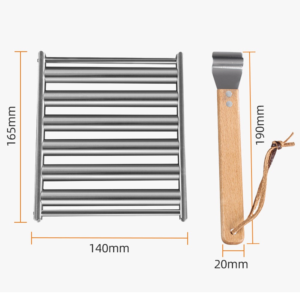 Hot Dog Roller BBQ Roller Rack for Grill Sausage Roller with Long Wood Handed