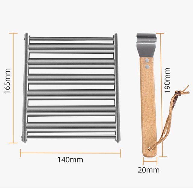 Hot Dog Roller BBQ Roller Rack for Grill Sausage Roller with Long Wood Handed