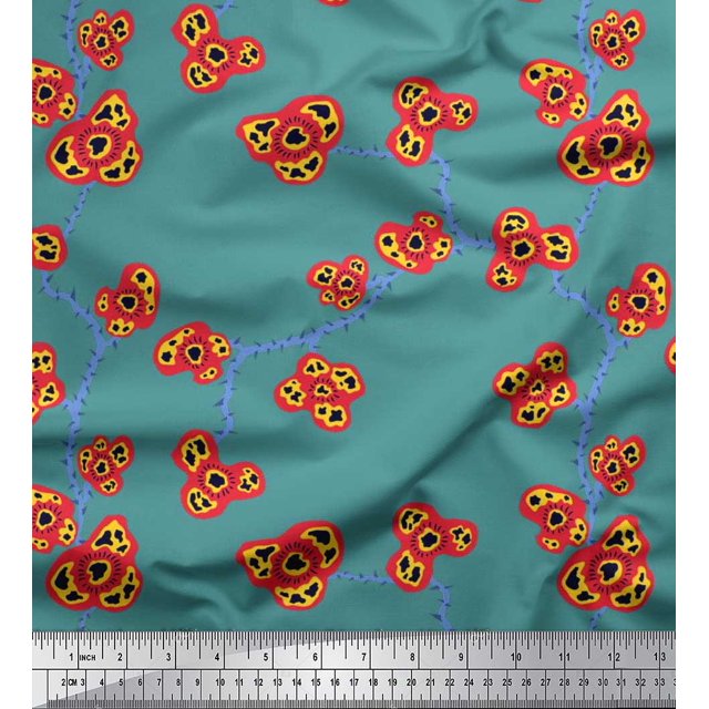 Soimoi polyester Crepe Fabric Flower Artistic Printed Craft Fabric by the Yard 42 Inch Wide