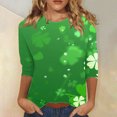 thumbnail image 2 of Diufon T-Shirts de la Saint-Patrick pour Femmes, Grande Taille, Imprimé Trèfle, Manches 3/4, Col Rond, 2 of 5