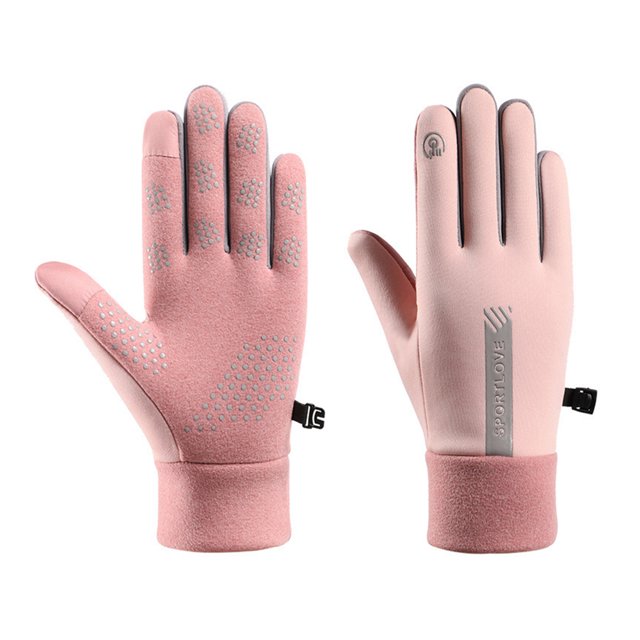 Transemion Non-displacement Cycling Gloves Warm And Waterproof Suitable For Winter Outdoor Activities pink