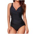 thumbnail image 1 of Tummy Control Swimsuits Ladies Slimming One Piece Bathing Suit Retro Ruched Push Up Twist Cozy Swimwear (XX-Large, Black), 1 of 6