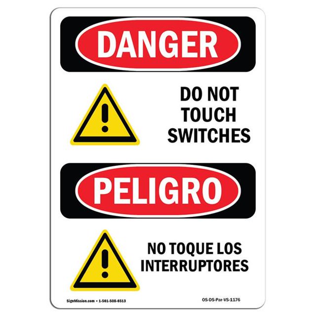 SignMission OS-DS-A-1014-VS-1176 Panneau de Danger OSHA 10 x 14 Po - Interrupteurs Ne Touchez Pas Bilingue