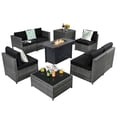 thumbnail image 1 of Patiojoy 9 PCS Rattan Dinning Set Wicker Sofa w/Propane Gas Fire Pit 60,000 Btu Heater Black, 1 of 10