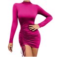 thumbnail image 1 of Yuyuzo Women Stretchy Mini Dresses Club Wear Slim Tight Long Sleeve Drawstring Hem Basic Short Dress Solid Color, 1 of 7