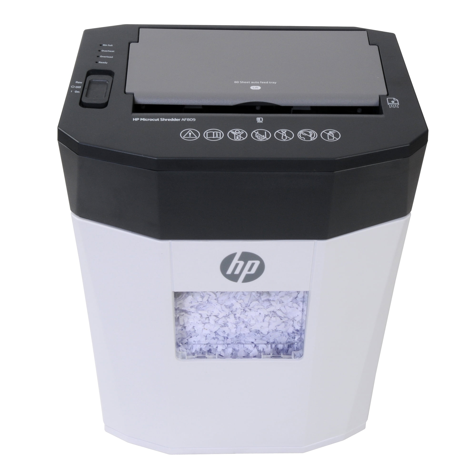 HP AF809 80-Sheet Autofeed Micro-Cut Paper Shredder, White