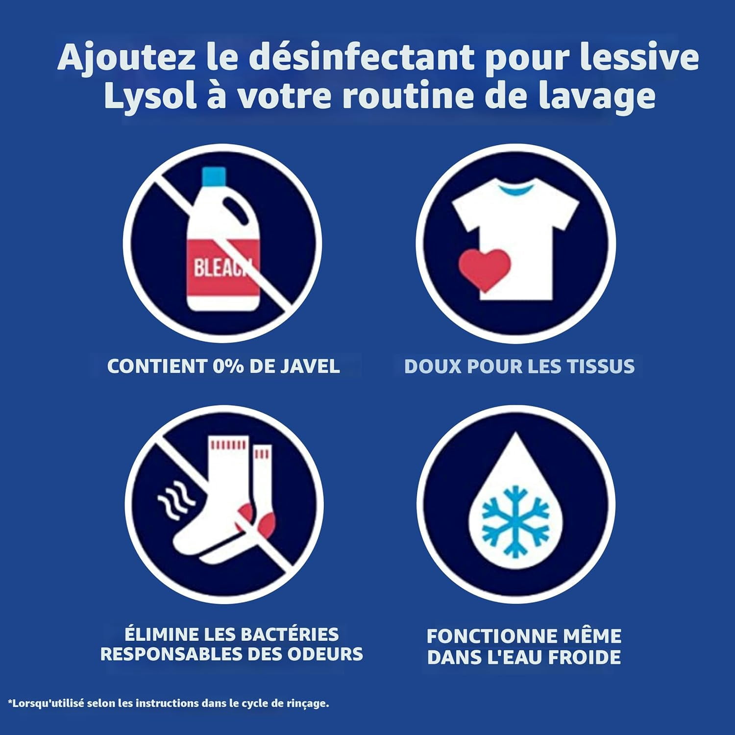 Lysol Désinfectant à lessive gratuit et transparent, sans parfum, sans colorants, 0 % d'eau de Javel, tue 99,9 % des virus et bactéries, 1.2 l