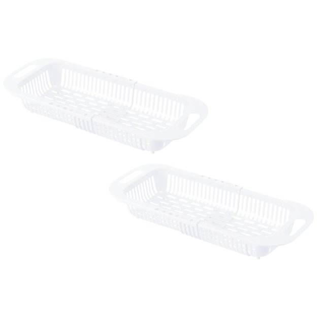 Oleegame 2PC Shower Soap Dish With Hook Household Retractable Vegetable Sink Drain Basket Kitchen Sink Drain Rack White