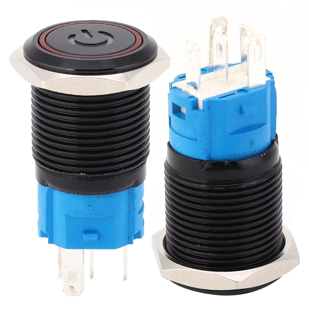 16mm Black Metal Self Locking Switch LED Lamp Symbol IP65 Protection with Stainless Steel Housing for Practical Use Oxidized Finish for High Performance