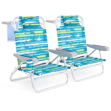 Costway Lot de 2 Chaises de Plage Pliantes Légères Chaise Longue à Plat avec Coussin d'Appui-tête Vert