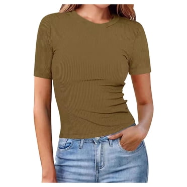 LUOGENLI Female T-shirts for Womens Women's Short Sleeve Crewneck Top | Casual Slim Fit Ribbed Knit Basic Tee T-shirts for Women Graphic Tee St. Patrick's Day Brown XXXL