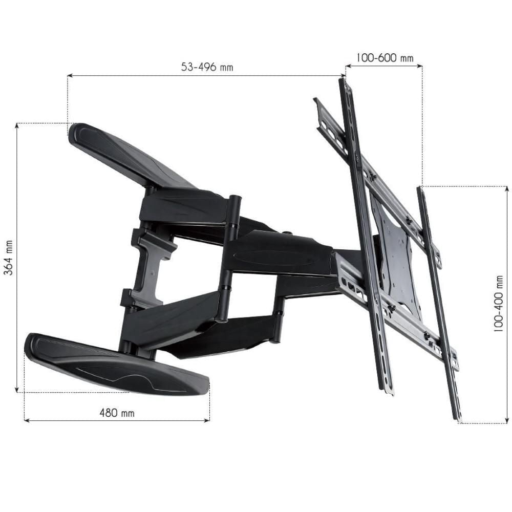 Techly Support mural orientable pour téléviseur LCD/LED de 40" à 80" - Inclinaison de +12°/-2° - VESA jusqu'à 600x400 mm - Capacité de charge jusqu'à 50 kg - Noir
