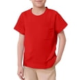 thumbnail image 1 of Hiiyo T-Shirt pour Tout-Petits Garçons, Couleur Unie, Manches Courtes, T-Shirt avec Poche, Rouge, 1 of 4