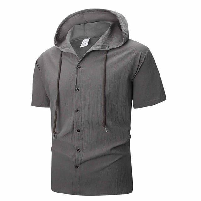 RXMEKW Cardigan à Capuche Léger en Polyester pour Hommes, Haut Décontracté à Manches Courtes à Boutons devant pour Hommes, Coupe Régulière