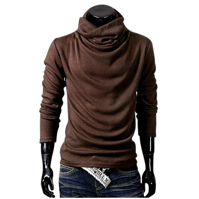 Chandails d'Automne à Manches Longues pour Hommes Chandail Uni à Col Montant Chandail à Manches Longues Ample Chandail de Base Hauts Chandail Col Roulé Chandail pour Hommes Hauts Chandail d'Automne P-105 Café L