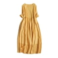 thumbnail image 2 of Ovzne Robes pour Femmes 2025 Robe Femme Robe à Col Rond pour Femmes Brodée à Lacets Taille Haute Couleur Unie Robe à Manches 3/4 Robe d'Été Longues Robes Liquidation, 2 of 7