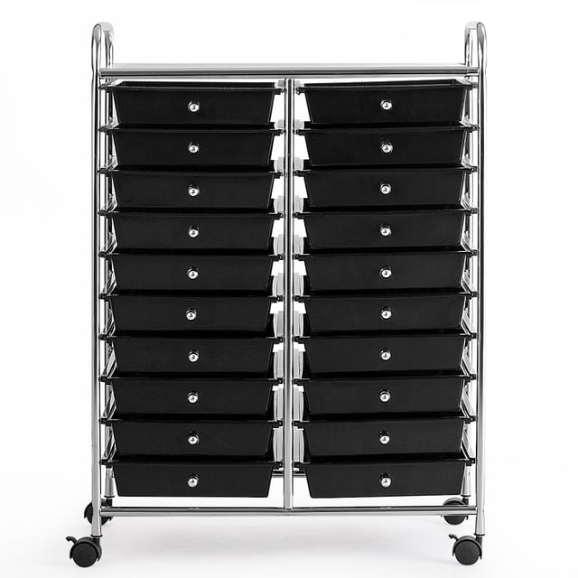 Patiojoy Chariot de Rangement Roulant à 20 Tiroirs avec Dessus Organisateur Noir, un Chariot Utilitaire avec un Cadre Métallique durable et 20 Tiroirs en Plastique Noir pour Organiser des Outils, des Bricolages Ou des Jouets. Comprend un Dessus Organisateur pour les Articles Plus Petits, Deux Roues Verrouillables pour la Stabilité et des Poignées pour la Portabilité. Convient aux Bureaux, aux Salles d'Artisanat Ou au Rangement à la Maison.