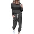 thumbnail image 1 of Posijego Ensemble Femme 2 Pcs Tenue Rayée Décontractée Manches Longues Col Ras du Cou Hauts Pantalons à Cordon Ensembles Détente P-5TG, 1 of 5