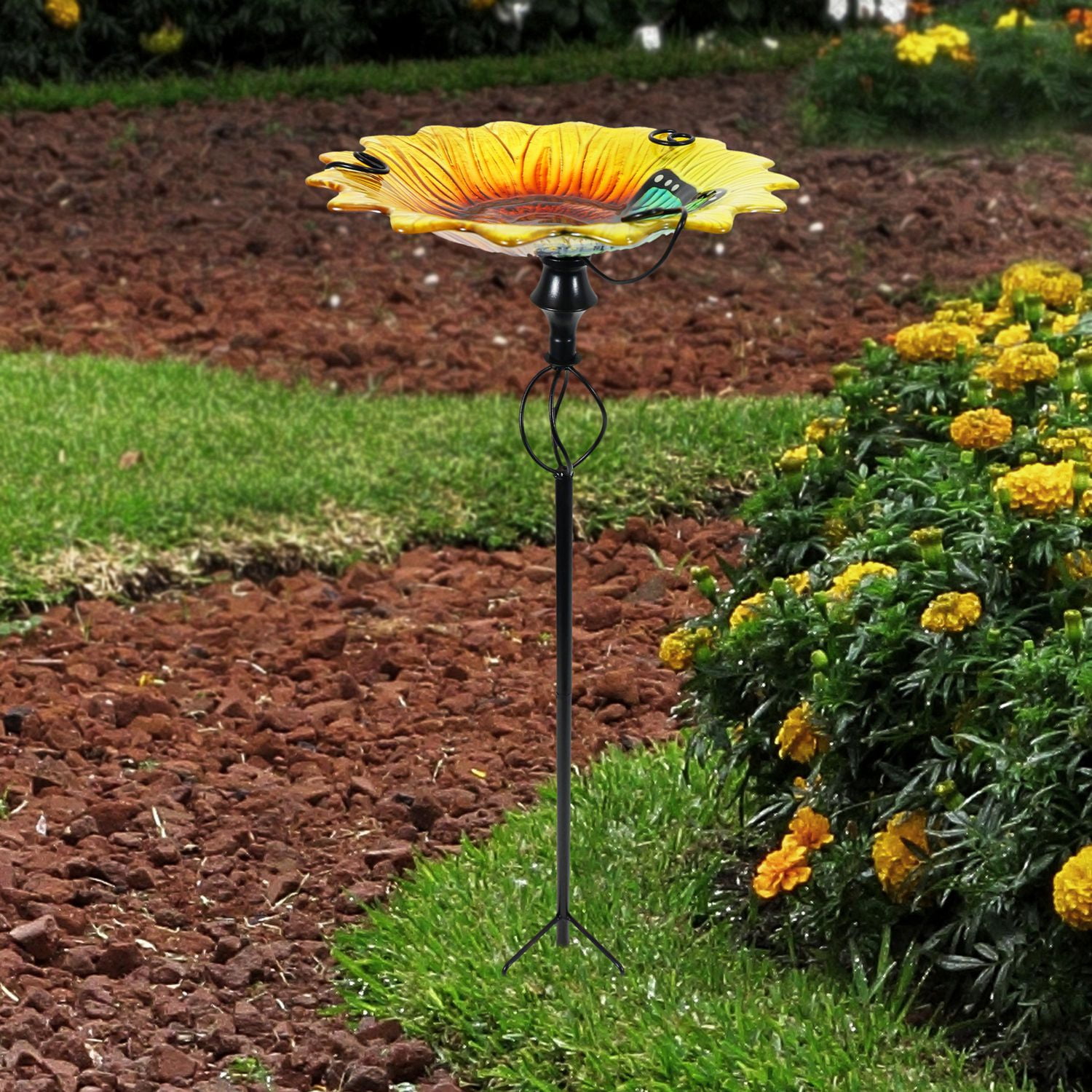 Angelo Décor bain d'oiseau en verre de tournesol avec piquet