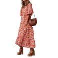 thumbnail image 1 of Kmbangi Robe Longue pour Femmes à Imprimé Géométrique, Col en V, Manches Longues Bouffantes, Coupe Ample, Robe Mode pour le Printemps et l'Été, 1 of 5
