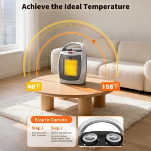 Portatif Space Chaudière – Eventail électrique en céramique avec 1500W/750W Chauffage rapide – Thermostat réglable, fonctionnement silencieux – ETL Sécurité indiquée – Jusqu'à la chaleur 200 Sq Ft – Argent, avec poignée