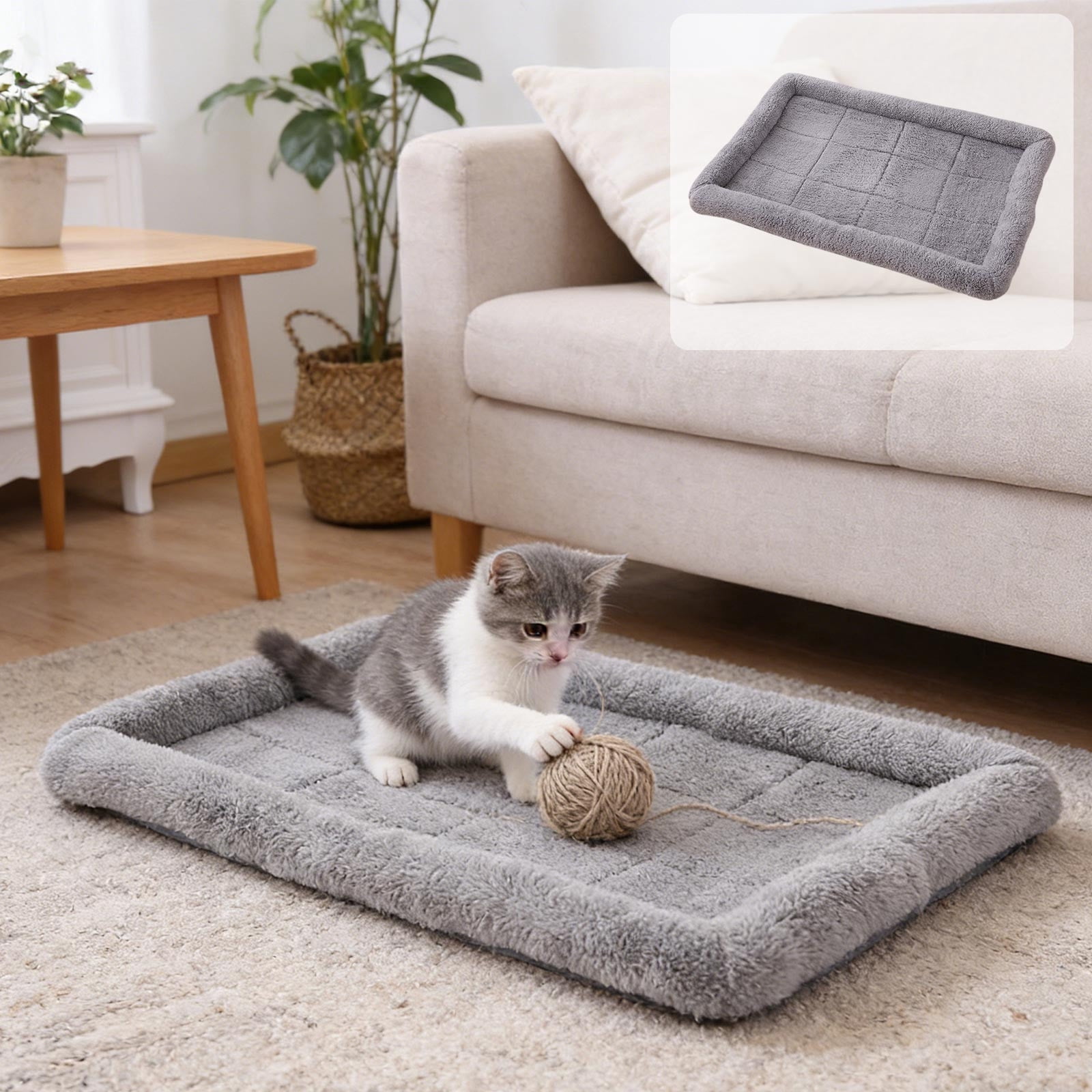 EGNMCR Rectangular Pet Bed Dog Bed Cats Bed Thickened Insulated Pet Pad All-Season Pet Bed Short Plush P et Bed