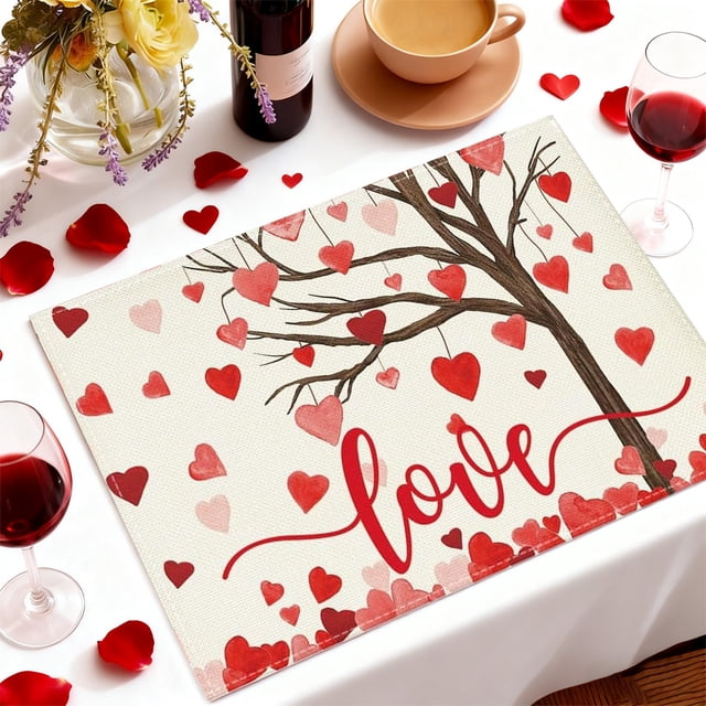 Wooowa Valentine's Day Printed Placemat 11.8x17.7 Inches - Heat-Resistant Table Decor for Kitchen, Home & Holiday Parties