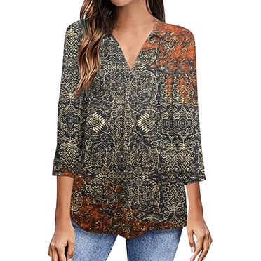 RKSTN Chemisiers Décontractés Boho à Imprimé Floral pour Femmes, Col en V, Manches Longues, Automne, Hauts à Imprimé Floral, Blouses Amples, Chemises