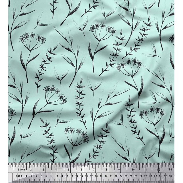 Soimoi Green Poly Georgette Fabric Flower Leaves Decor Fabric Printed Yard 52 Inch Wide