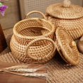 thumbnail image 2 of Small Rattan Basket with Lid, Rattan Basket Organizer with Handle, Candy Bowl Rustic Woven Basket for Shelf Table Office, 2 of 6