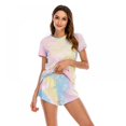 thumbnail image 3 of Womens 2Pcs Tie-dye Printed Pajamas Set Casual Short Sleeve Tops + Shorts Home Suits, 3 of 6