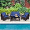thumbnail image 3 of Costway 4PCS Patio Rattan Furniture Set Cushioned Sofa Storage Table Navy, 3 of 10