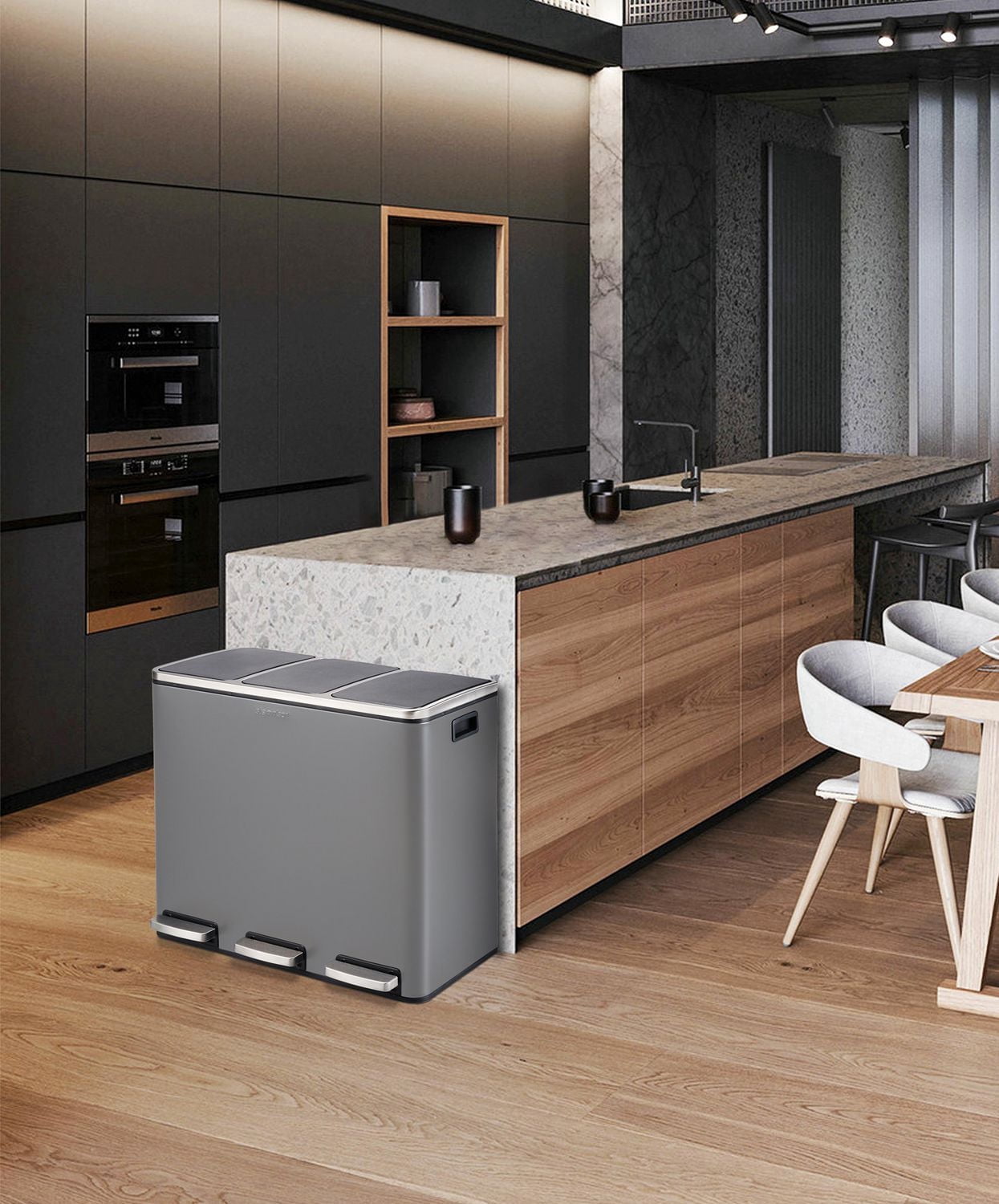 The Step N' Sort 3 x 18L, Triple Compartment Trash and Recycling Bin