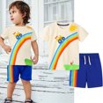 thumbnail image 1 of Cameland Ensemble de Vêtements pour Bébé Garçon, T-shirt à Col Rond à Manches Courtes en Coton à Rayures, Mode à Imprimé Anglais, Short, 1 of 6