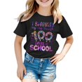 thumbnail image 1 of LUOGENLI T-Shirt pour Filles Enfants Mode Décontractée Imprimé Col Rond Ample Manches Courtes T-Shirt Haut Maxi Hauts Ensembles Filles Tenue 2 Pcs Floral Noir 8-9 Ans, 1 of 4