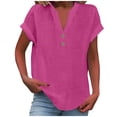thumbnail image 1 of Timegard Cotton Linen Tops for Women V-Neck Button Short Sleeve Solid Color Dressy Casual Loose Tops, 1 of 5